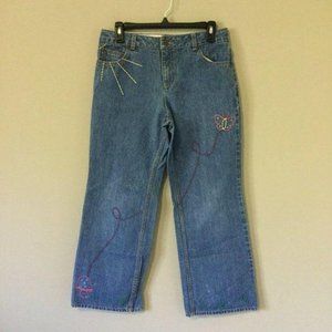 Lands' End Embellished Jeans Whimsical Embroidered Cottagecore Blue Size 12